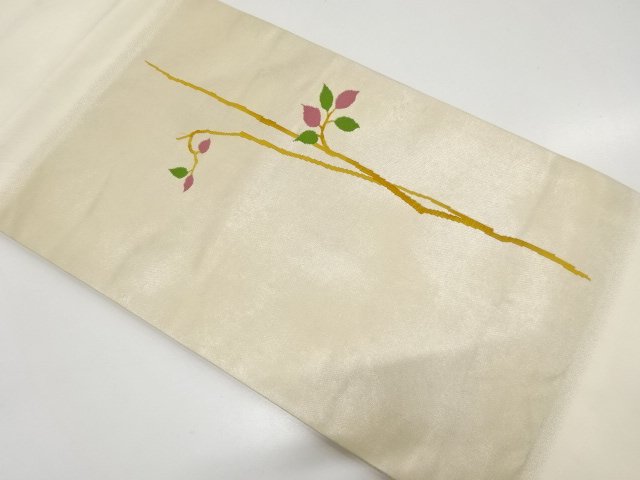 JAPANESE KIMONO / BRANCH / LEAF PATTERN WEAVE NAGOYA OBI